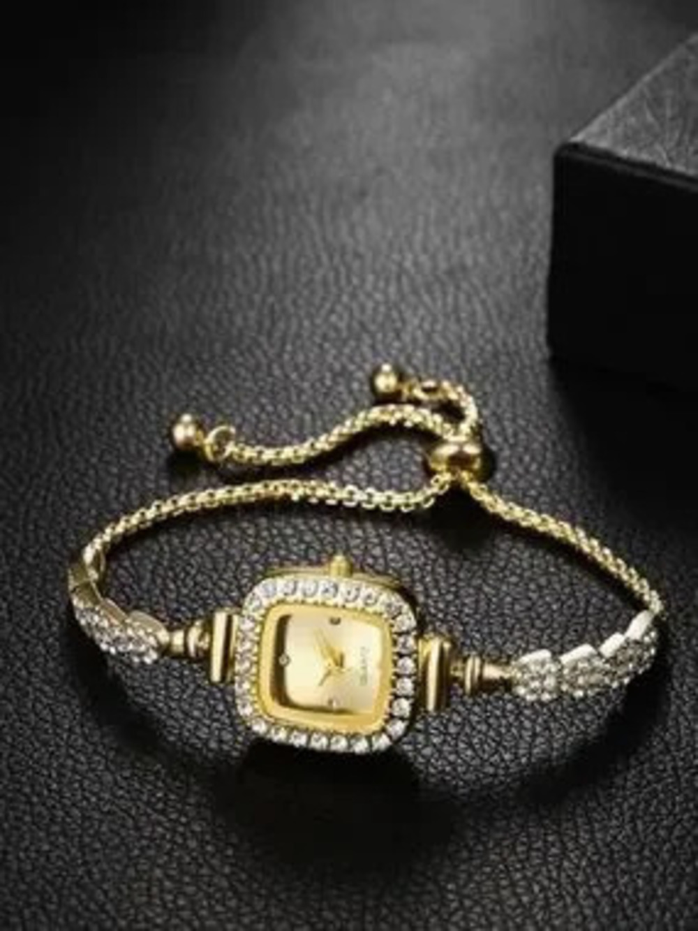 Anthropologie Gold Crystal Accent Bracelet Watch